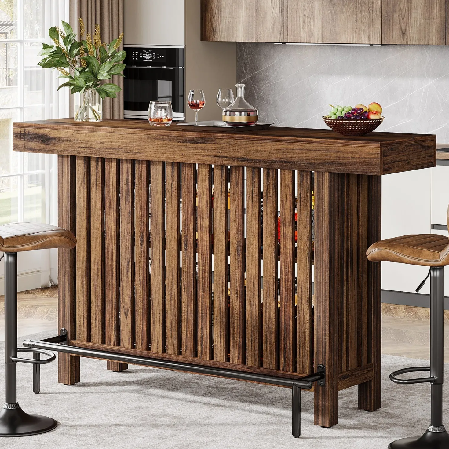 Home Bar Unit, Modern 2-Tier Bar Table with Footrest