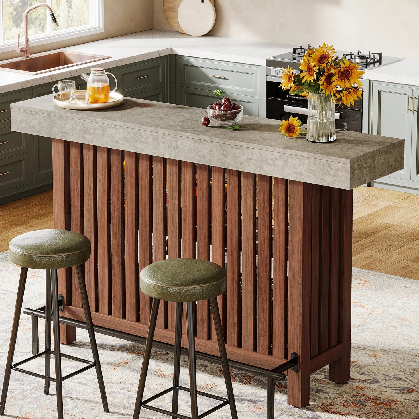 Home Bar Unit, Modern 2-Tier Bar Table with Footrest