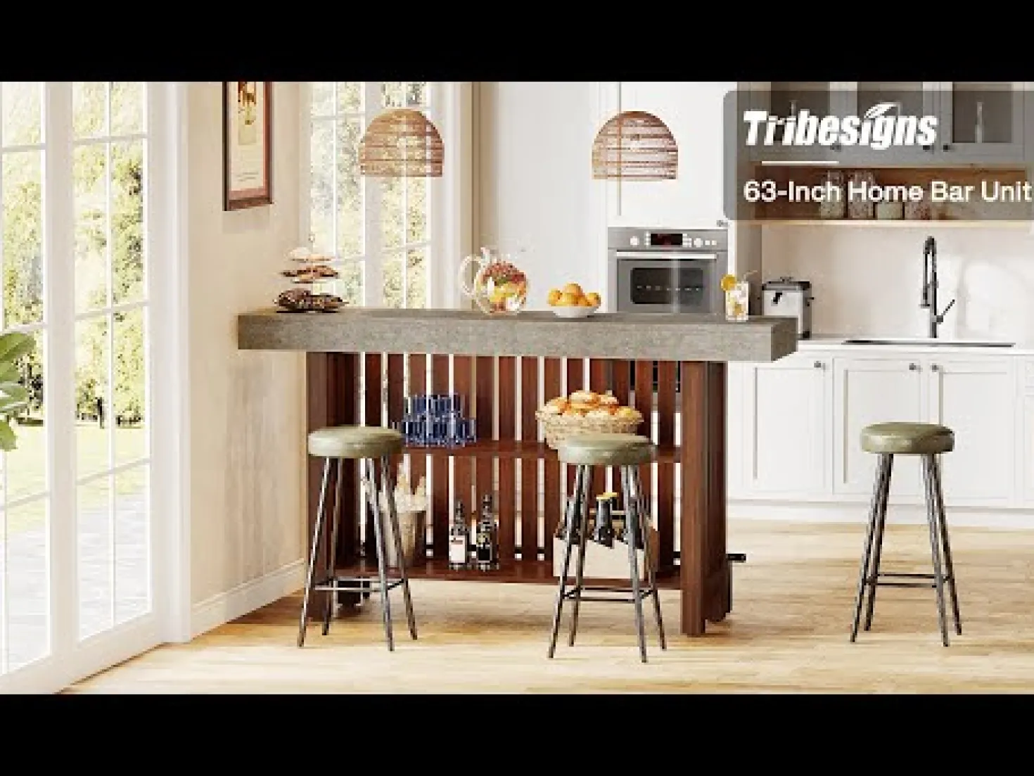 Home Bar Unit, Modern 2-Tier Bar Table with Footrest