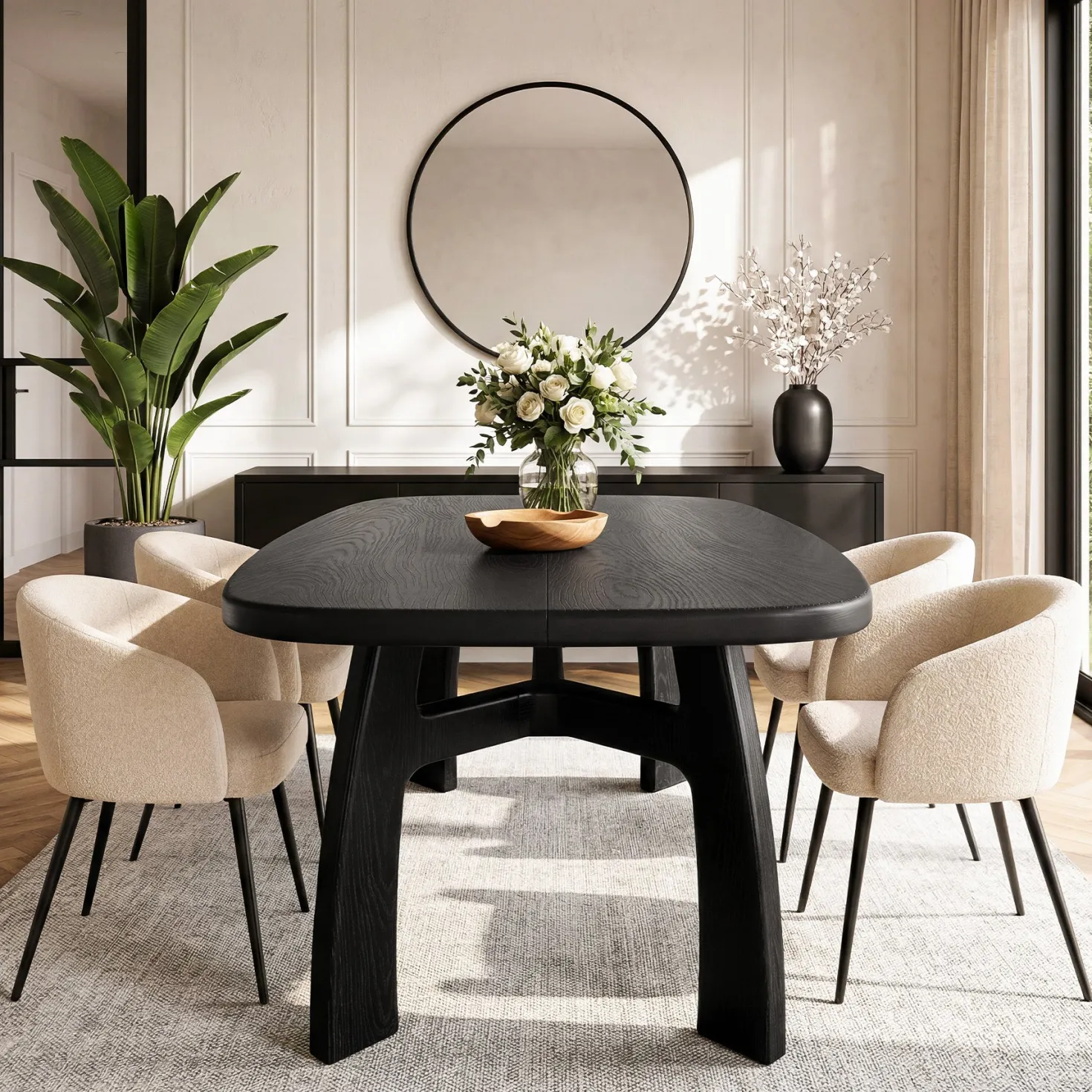 63-Inch Dining Table for 6-8, Solid Wood Kitchen Table with H-Frame for Dining Room