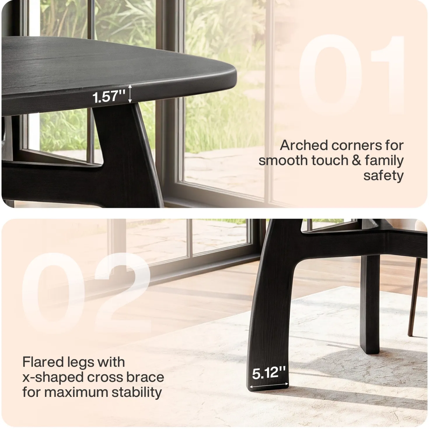 63-Inch Dining Table for 6-8, Solid Wood Kitchen Table with H-Frame for Dining Room