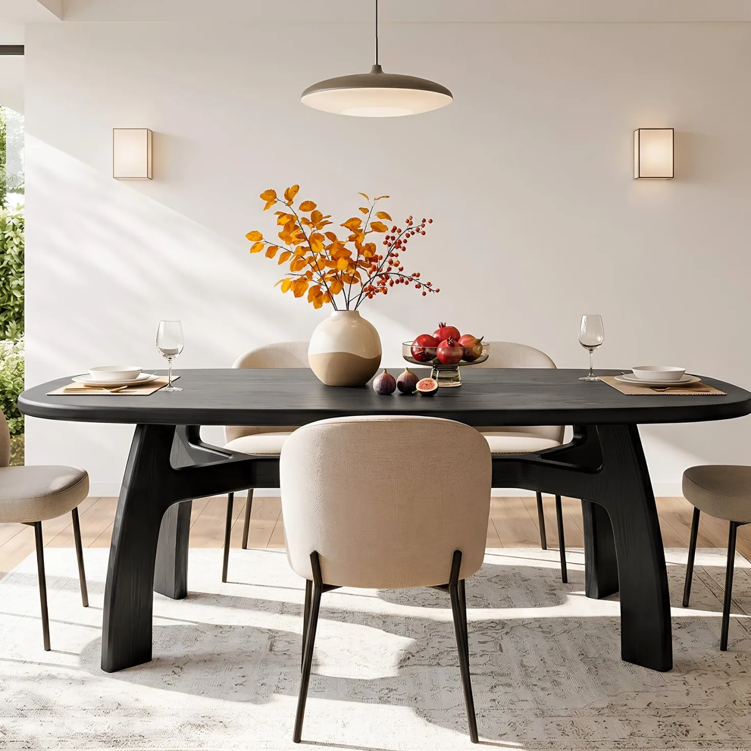 63-Inch Dining Table for 6-8, Solid Wood Kitchen Table with H-Frame for Dining Room