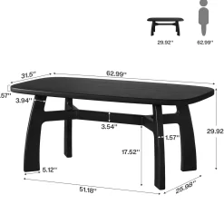 63-Inch Dining Table for 6-8, Solid Wood Kitchen Table with H-Frame for Dining Room