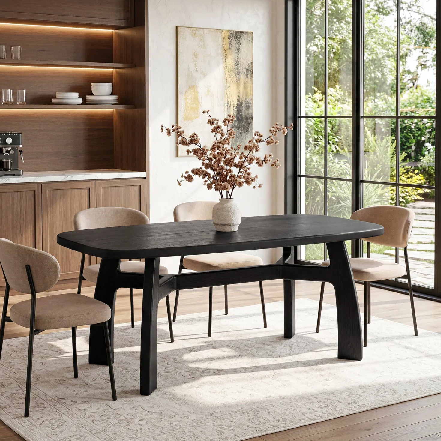 63-Inch Dining Table for 6-8, Solid Wood Kitchen Table with H-Frame for Dining Room