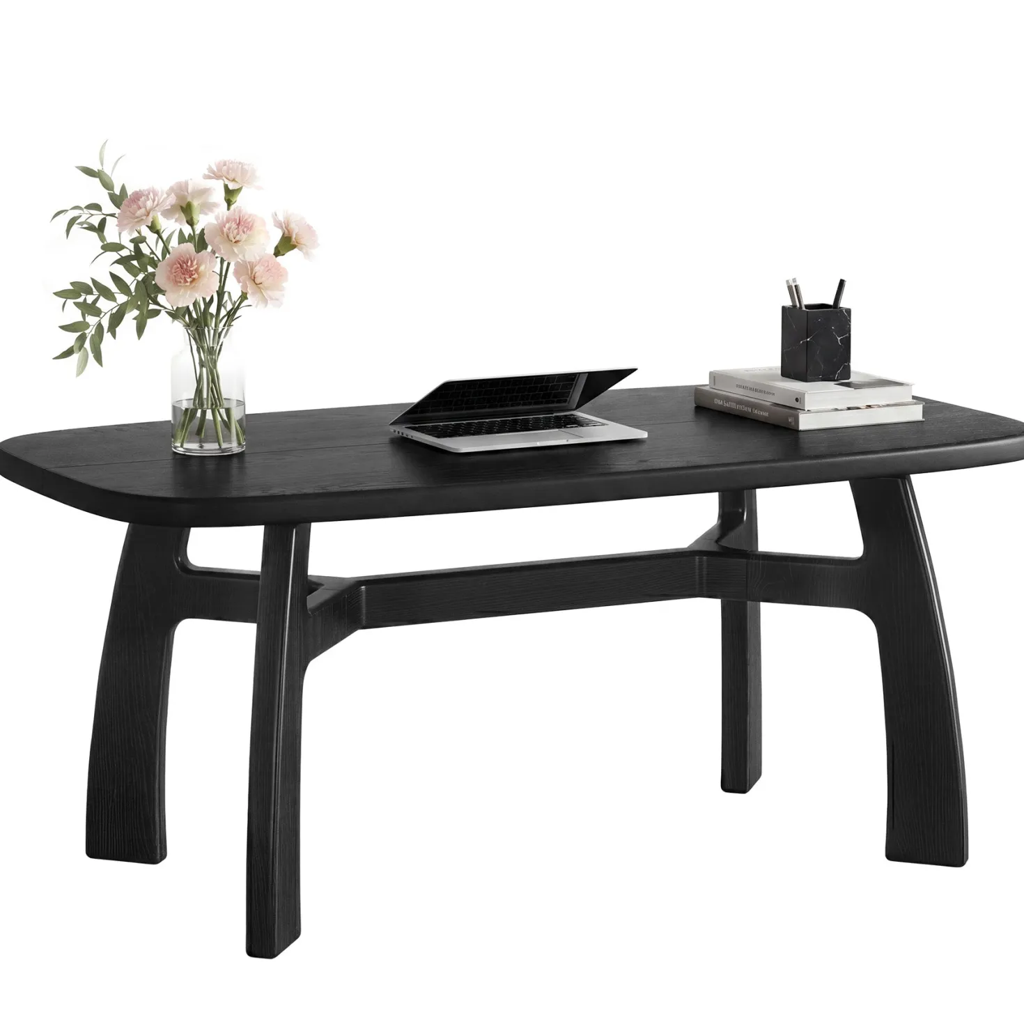 63-Inch Dining Table for 6-8, Solid Wood Kitchen Table with H-Frame for Dining Room
