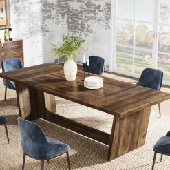 70.8-Inch Dining Table, Wood Farmhouse Kitchen Table for 4-6