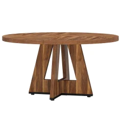 47-Inch Round Farmhouse Dining Table for 4–6 with Cross-Style Pedestal Base