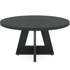 47-Inch Round Farmhouse Dining Table for 4–6 with Cross-Style Pedestal Base
