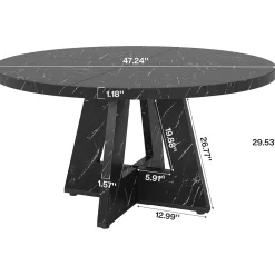 47-Inch Round Farmhouse Dining Table for 4–6 with Cross-Style Pedestal Base