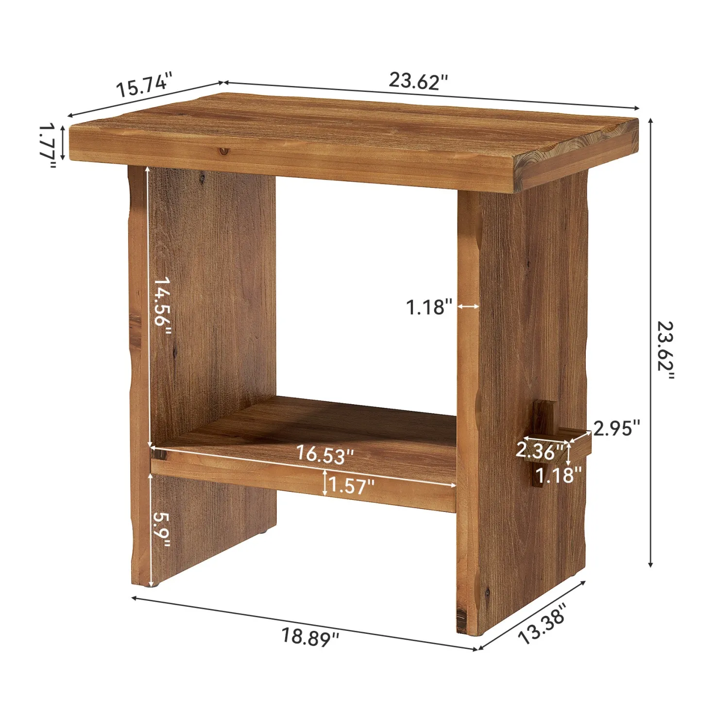 23.62-Inch Solid Wood Nightstand with Storage, Farmhouse Bedside Table with Wooden Base for Bedroom
