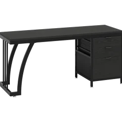 Industrial Computer Desk, 59" Study Desk with Reversible Drawer Cabinet