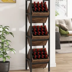 Industrial Wine Rack, 3 Tier Freestanding Wine Storage Stand