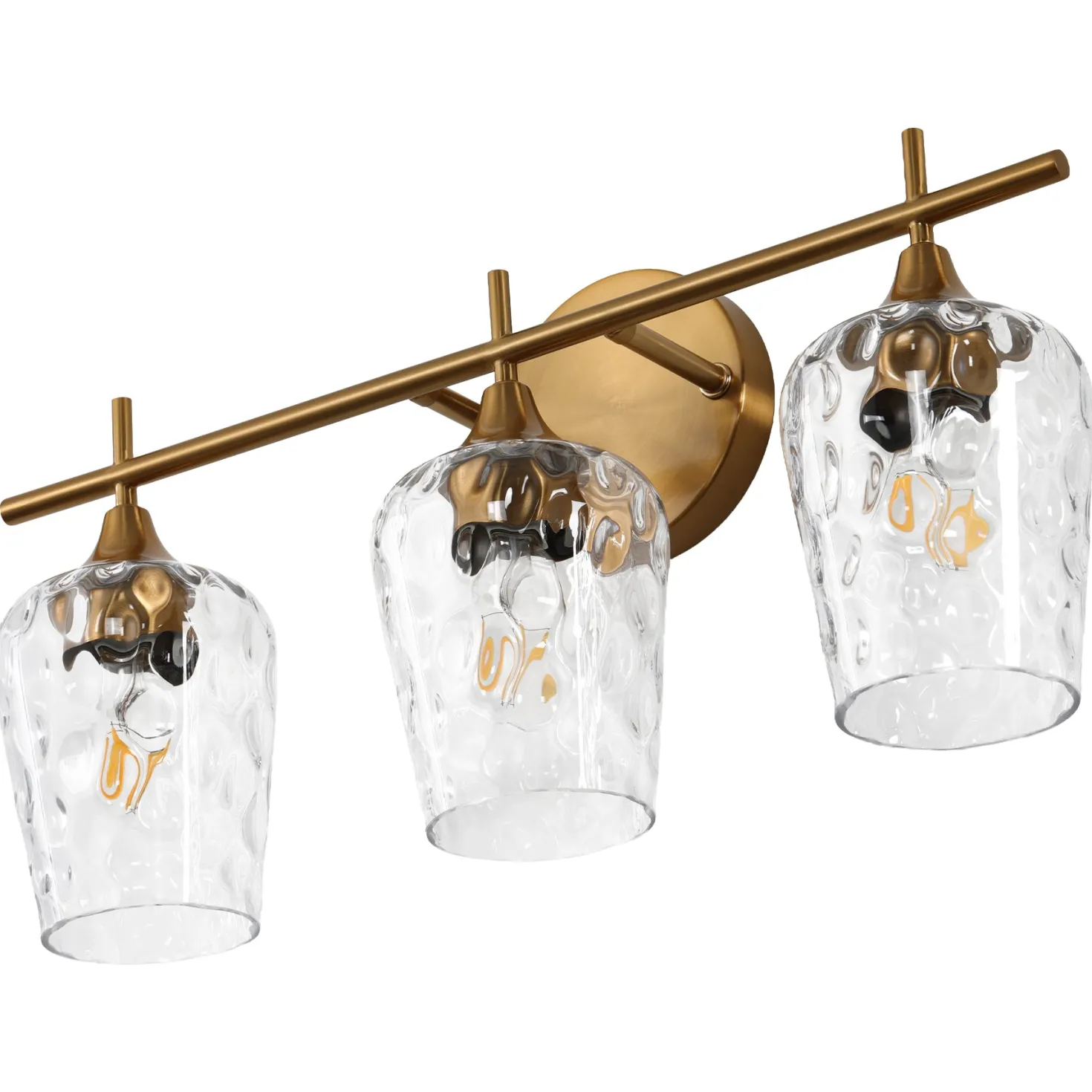3-Light Bathroom Vanity Light, Modern Wall Sconce with Water Ripple Clear Glass Shades
