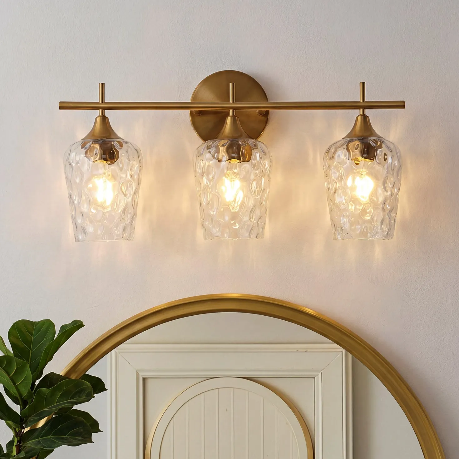 3-Light Bathroom Vanity Light, Modern Wall Sconce with Water Ripple Clear Glass Shades