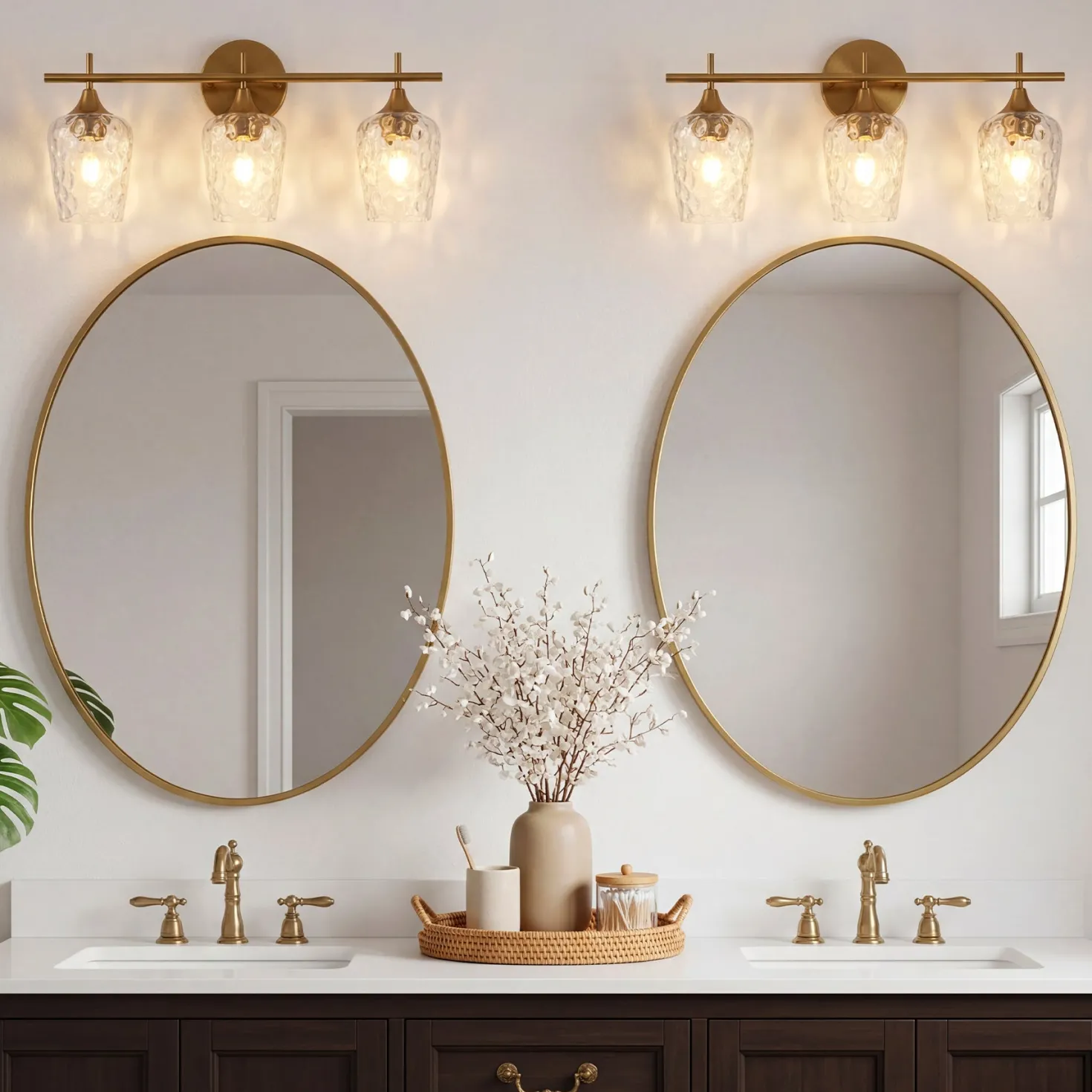 3-Light Bathroom Vanity Light, Modern Wall Sconce with Water Ripple Clear Glass Shades