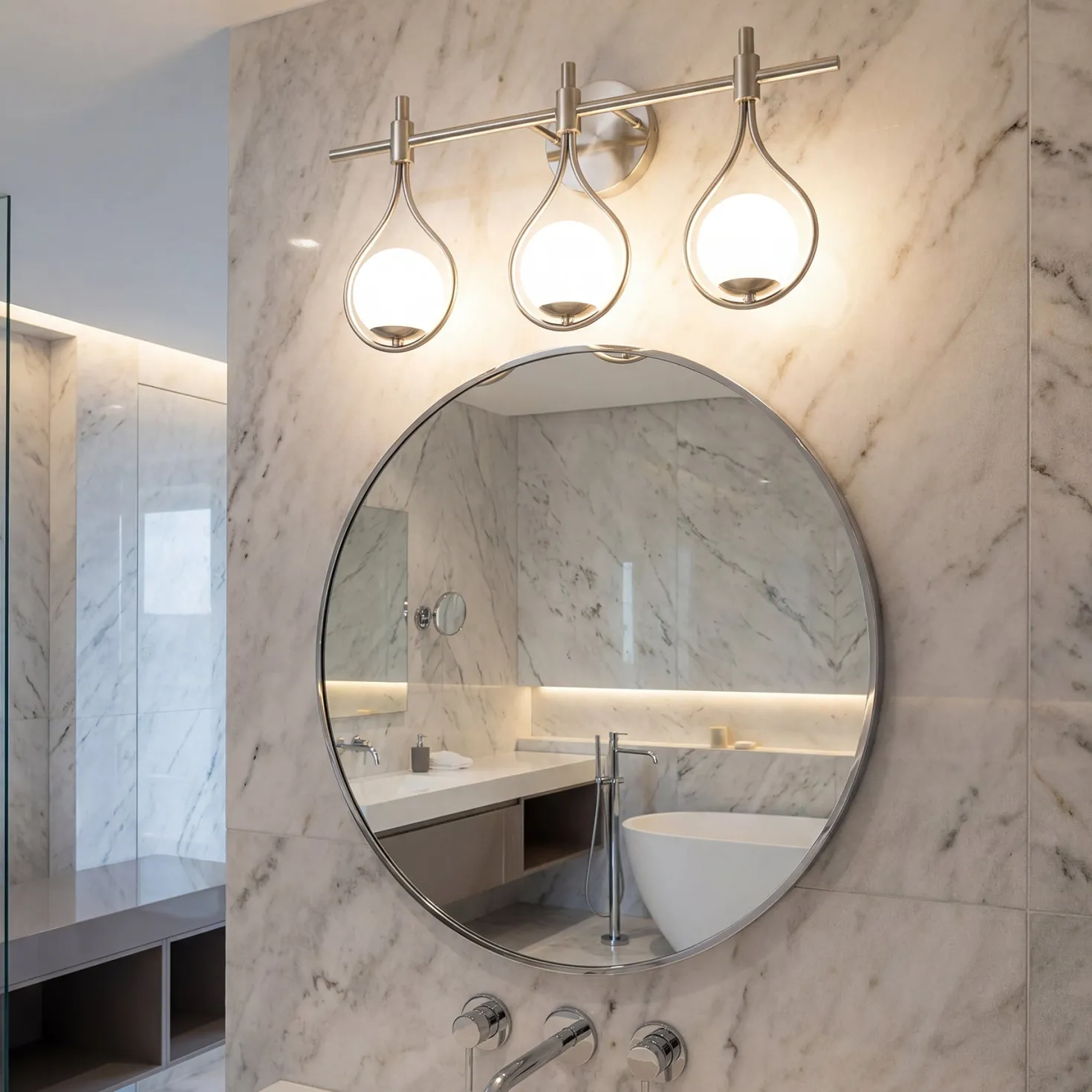 3-Light Bathroom Vanity Light, 22.5" Wall Lighting Fixture with Glass Shades