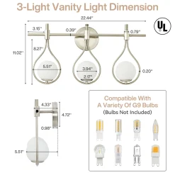 3-Light Bathroom Vanity Light, 22.5