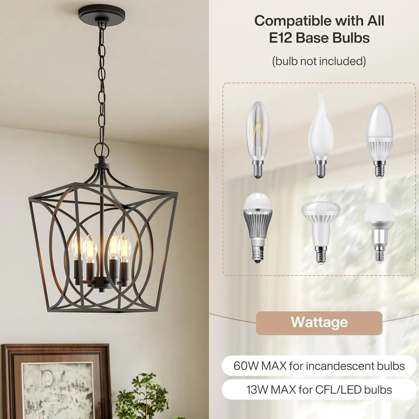 4-Light Pendant Light Fixture, Industrial Chandelier With Adjustable Chain