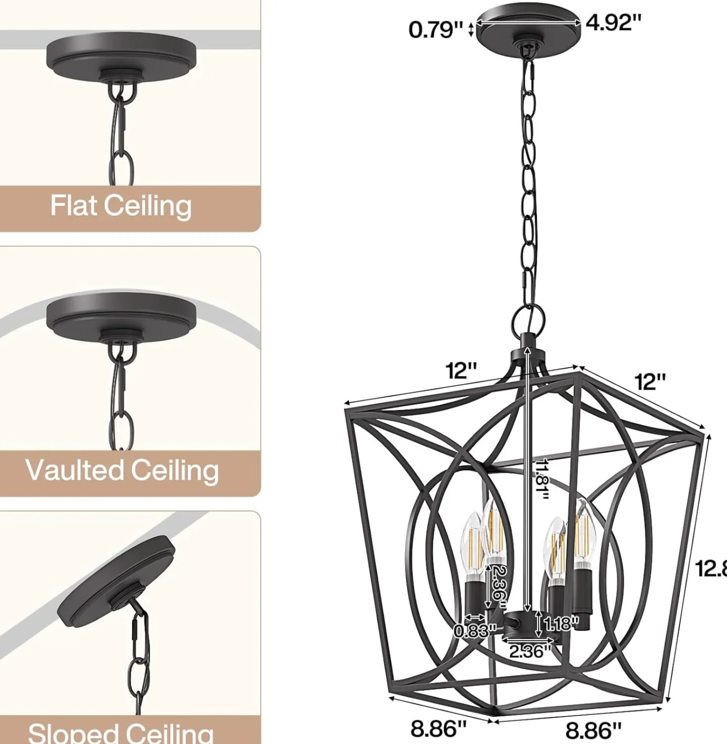 4-Light Pendant Light Fixture, Industrial Chandelier With Adjustable Chain