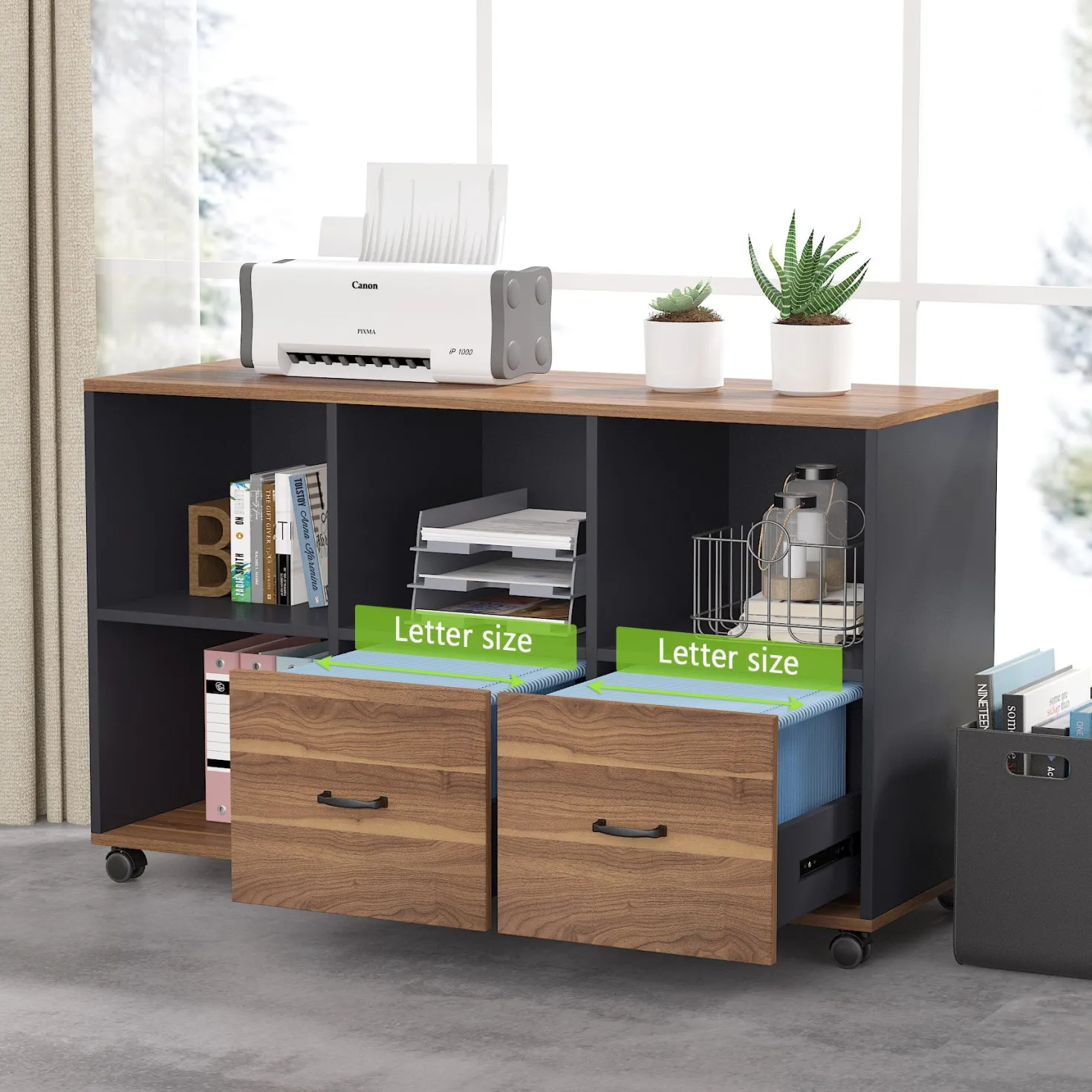 L-Shaped Computer Desk, 55" / 63" Executive Desk and Mobile File Cabinet