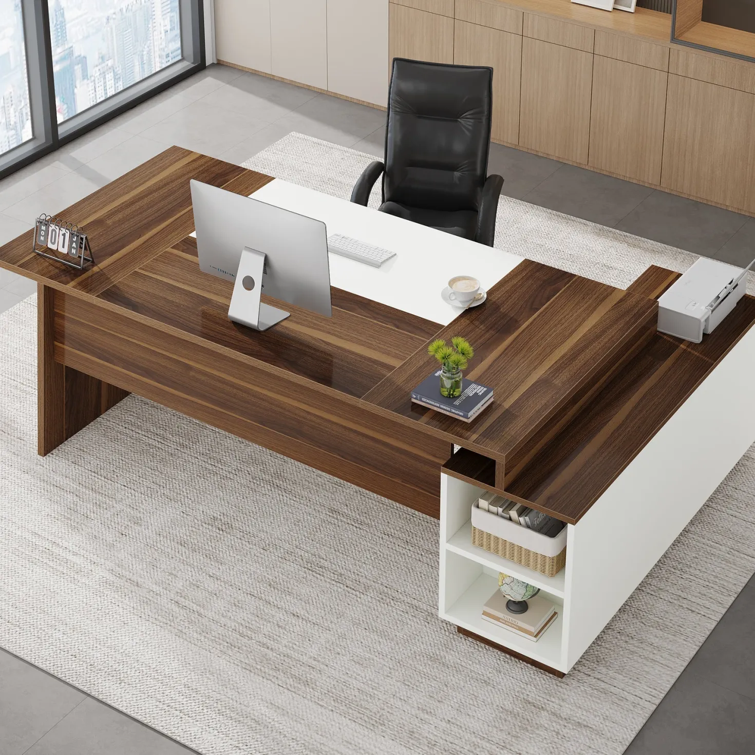L-Shaped Executive Desk, 70.5" Computer Desk with Cabinet