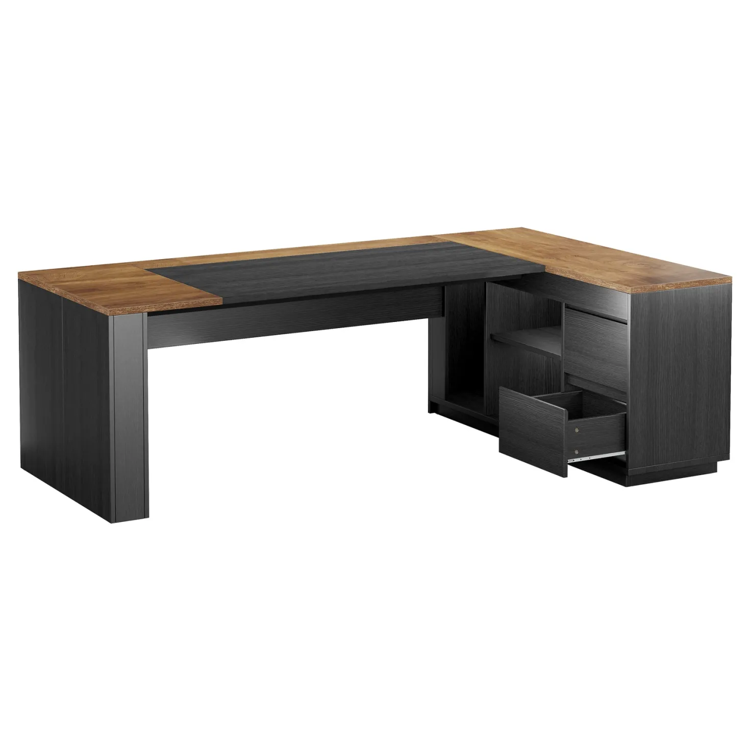 L-Shaped Executive Desk, 78.7" Computer Desk with Cabinet and Storage Shelves