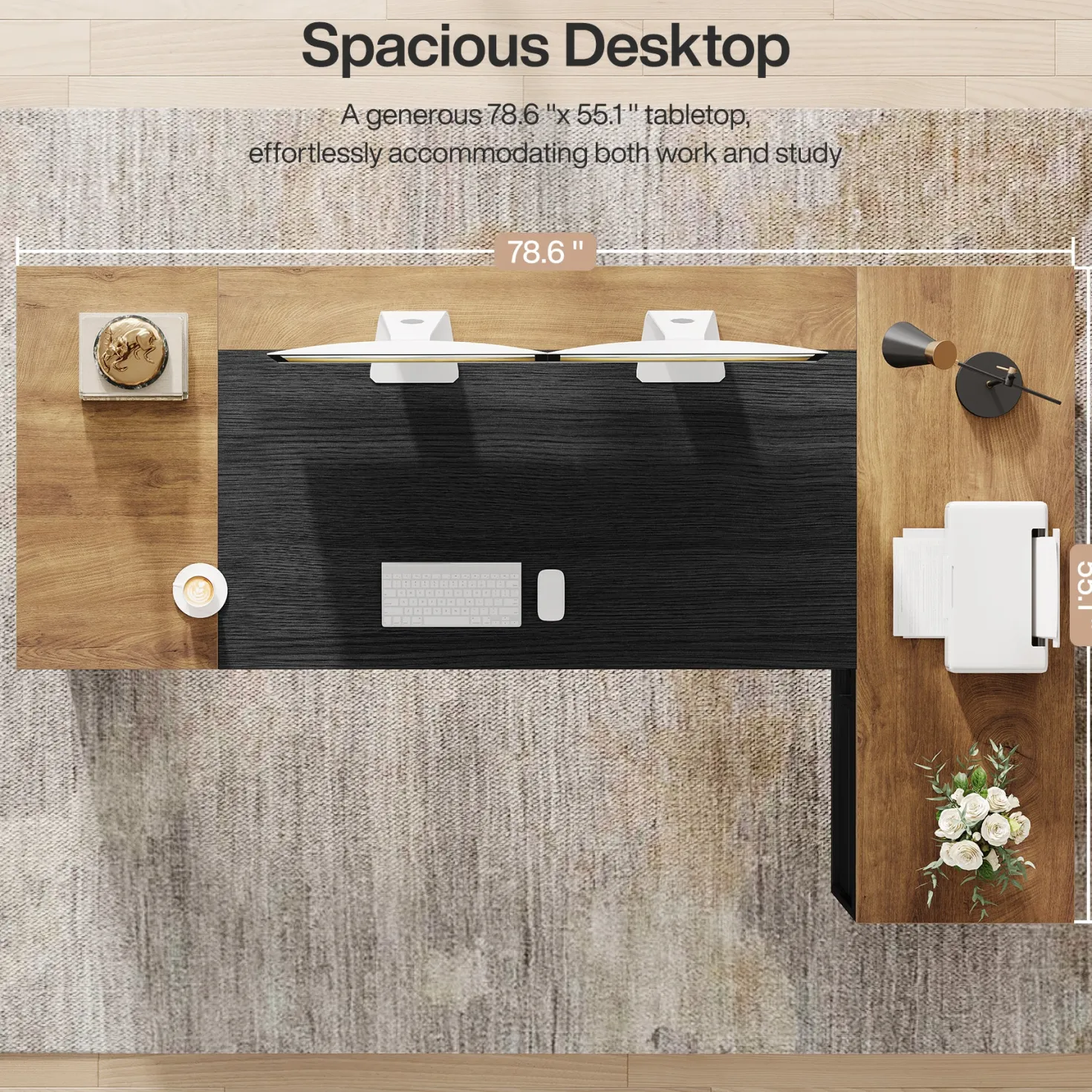 L-Shaped Executive Desk, 78.7" Computer Desk with Cabinet and Storage Shelves