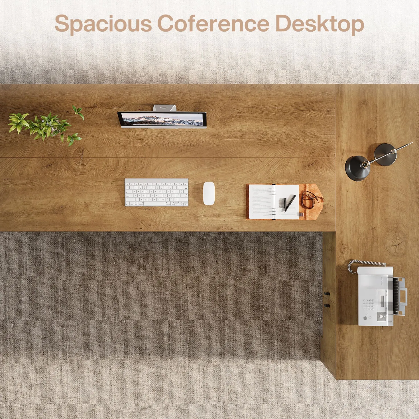 L-Shaped Executive Desk, 78" Office Desk with Storage Cabinet and 2-Tier Shelf