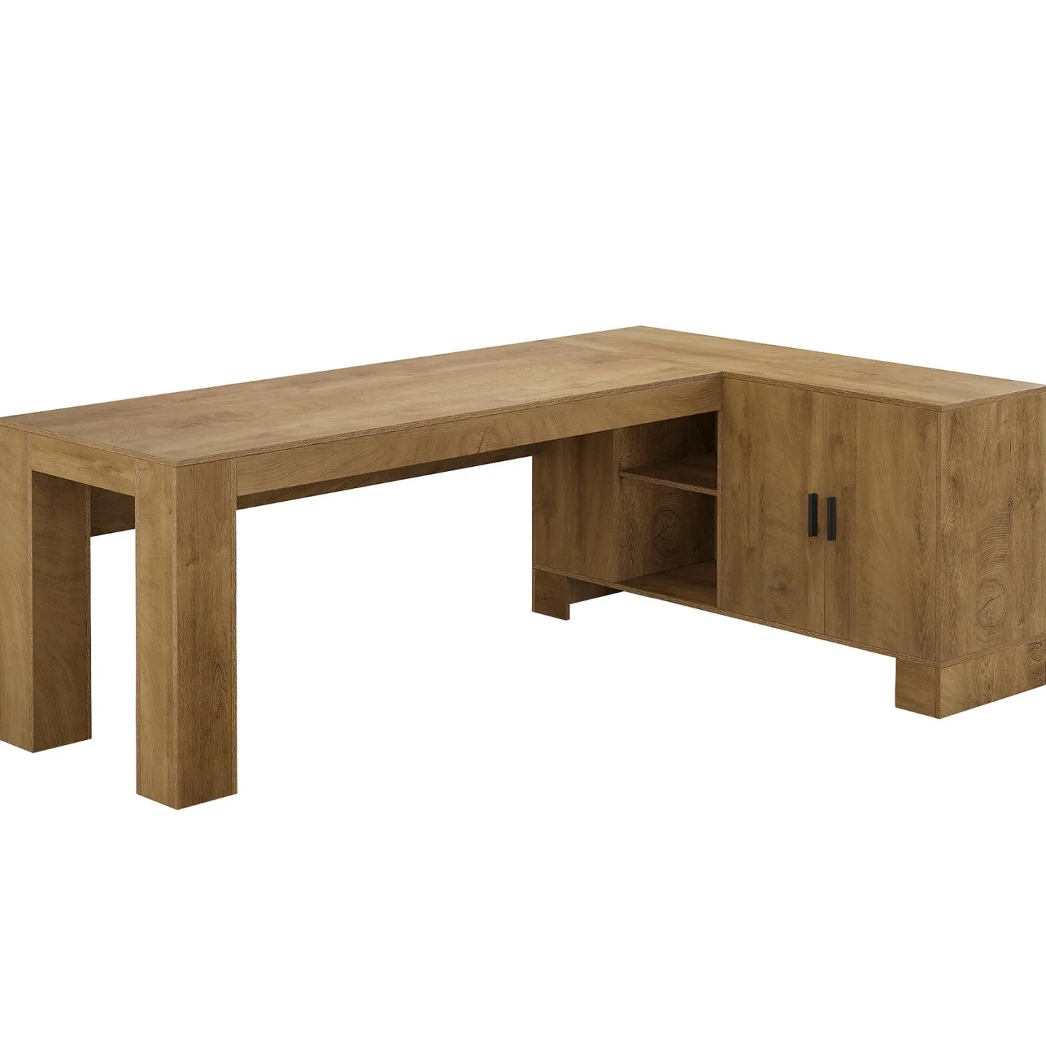 L-Shaped Executive Desk, 78" Office Desk with Storage Cabinet and 2-Tier Shelf