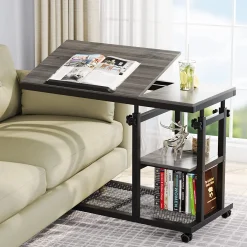 Mobile C Table, Height Adjustable Snack Tray Table with Wheels