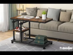 Mobile C Table, Height Adjustable Snack Tray Table with Wheels