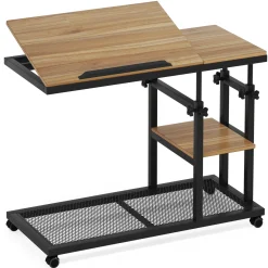 Mobile C Table, Height Adjustable Snack Tray Table with Wheels