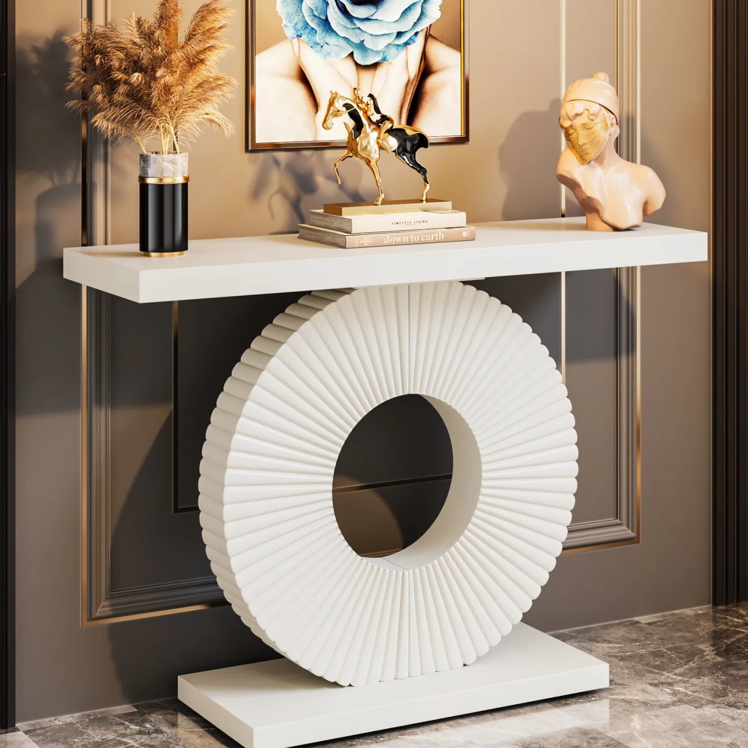 Modern Console Table 40" Wood Sofa Table with Geometric Base