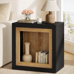 Modern End Table, Rectangle Side Table with Frame-Inspired Design