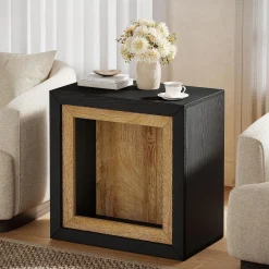 Modern End Table, Rectangle Side Table with Frame-Inspired Design