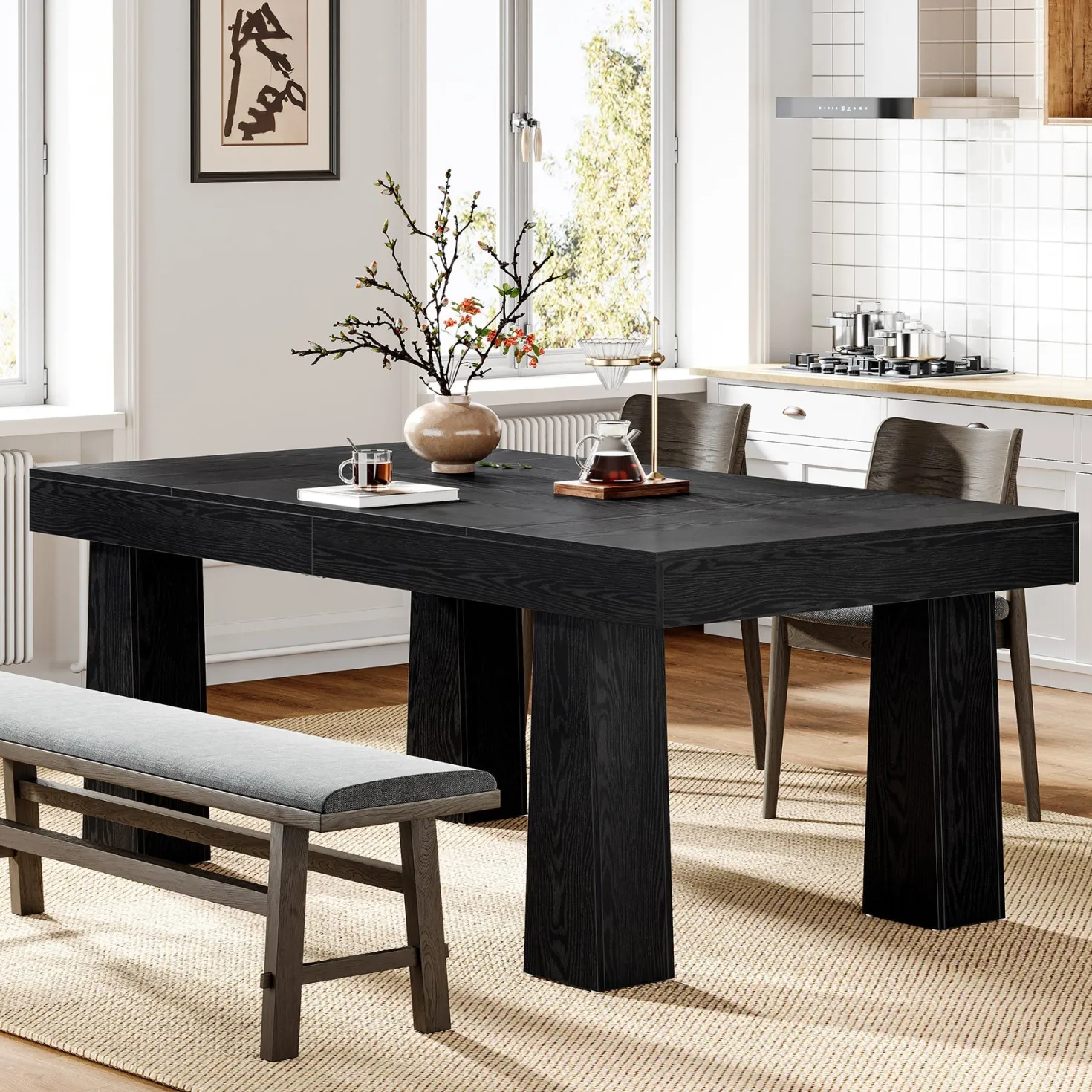 Modern Kitchen Table, 63" Dining Table Dinner Table for 4-6