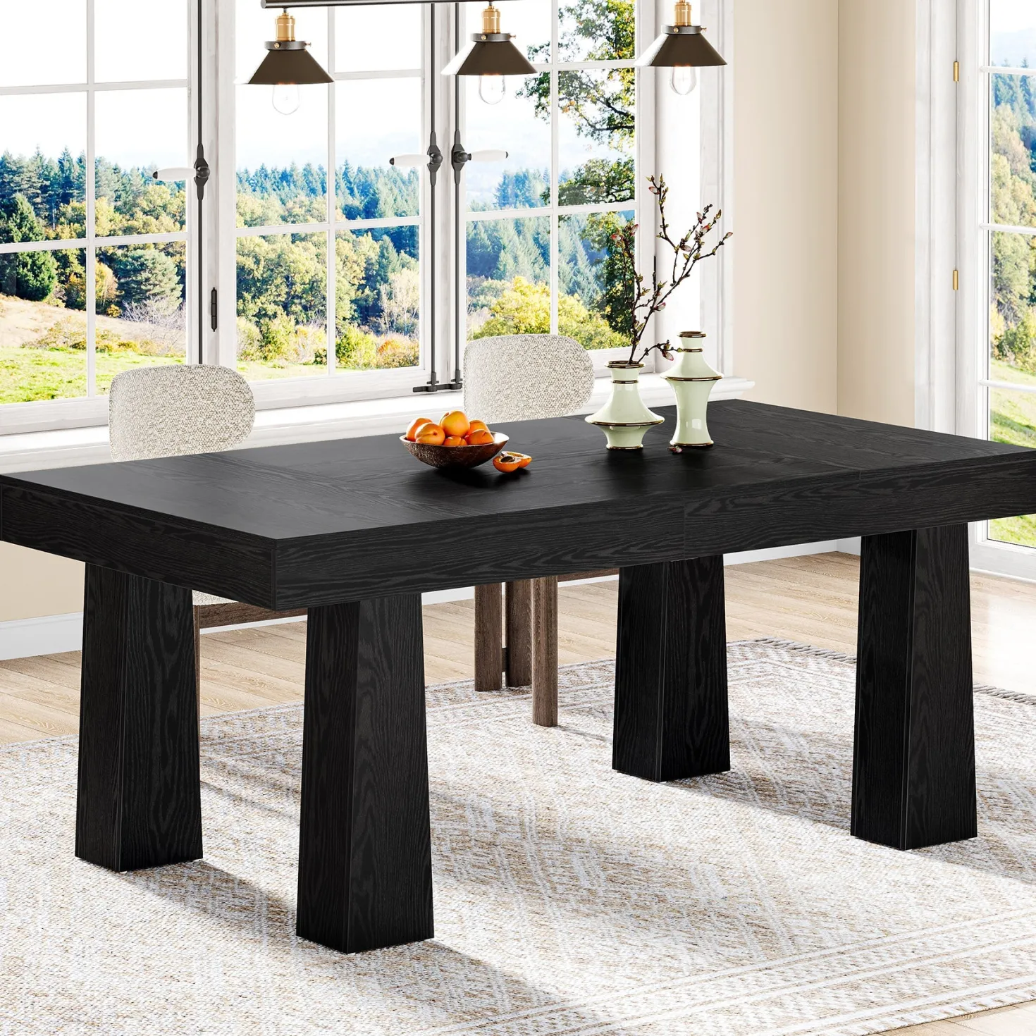 Modern Kitchen Table, 63" Dining Table Dinner Table for 4-6