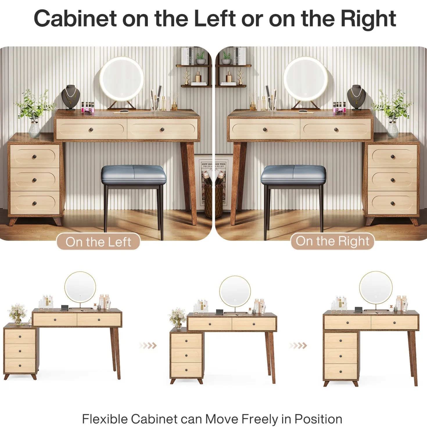 Modern Makeup Vanity Table, Dressing Table Set with 5 Drawers (Without Mirror & Stool)