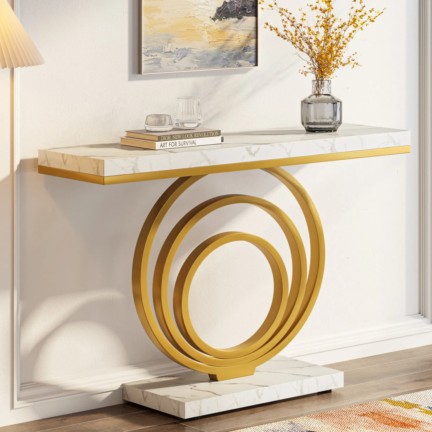 Narrow Console Table, 41" Entryway Sofa Table with Ring Base