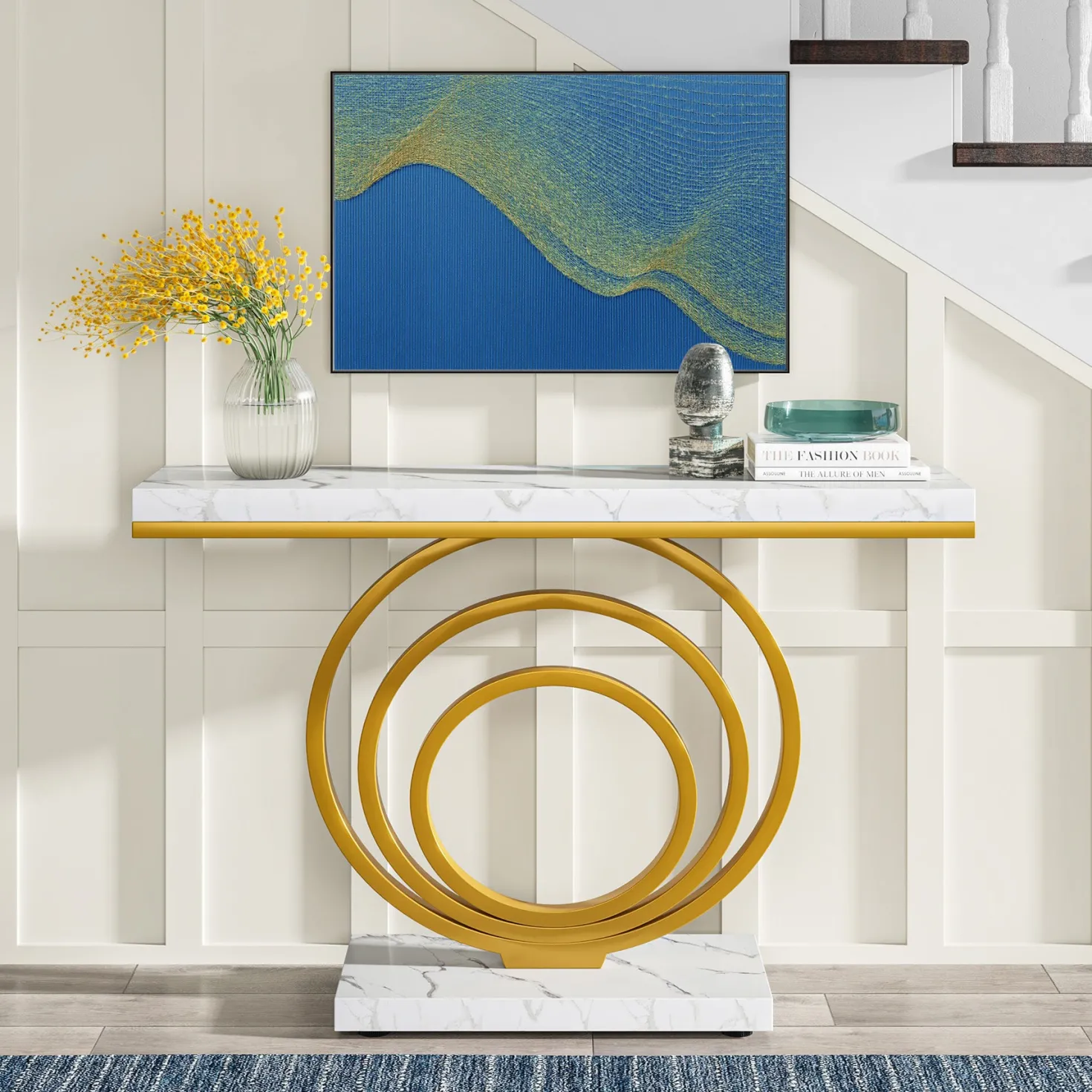 Narrow Console Table, 41" Entryway Sofa Table with Ring Base