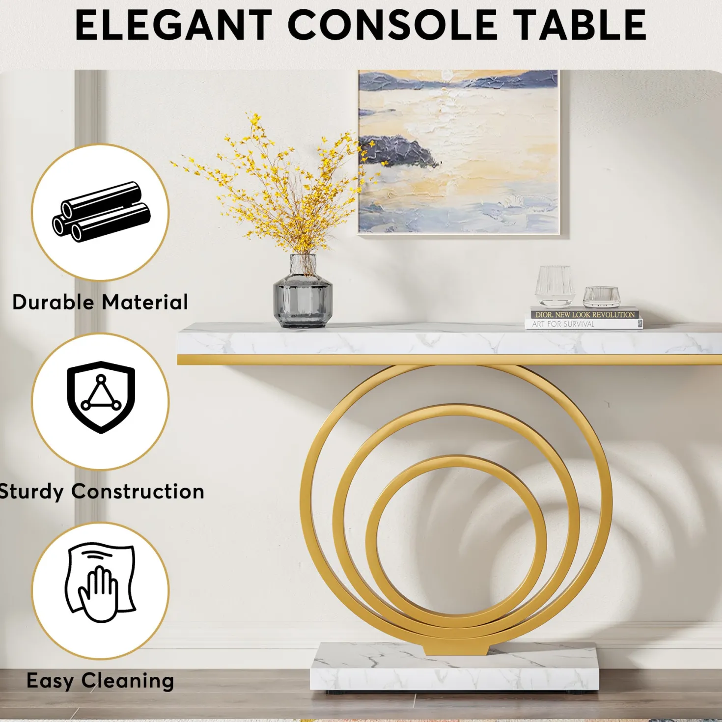 Narrow Console Table, 41" Entryway Sofa Table with Ring Base