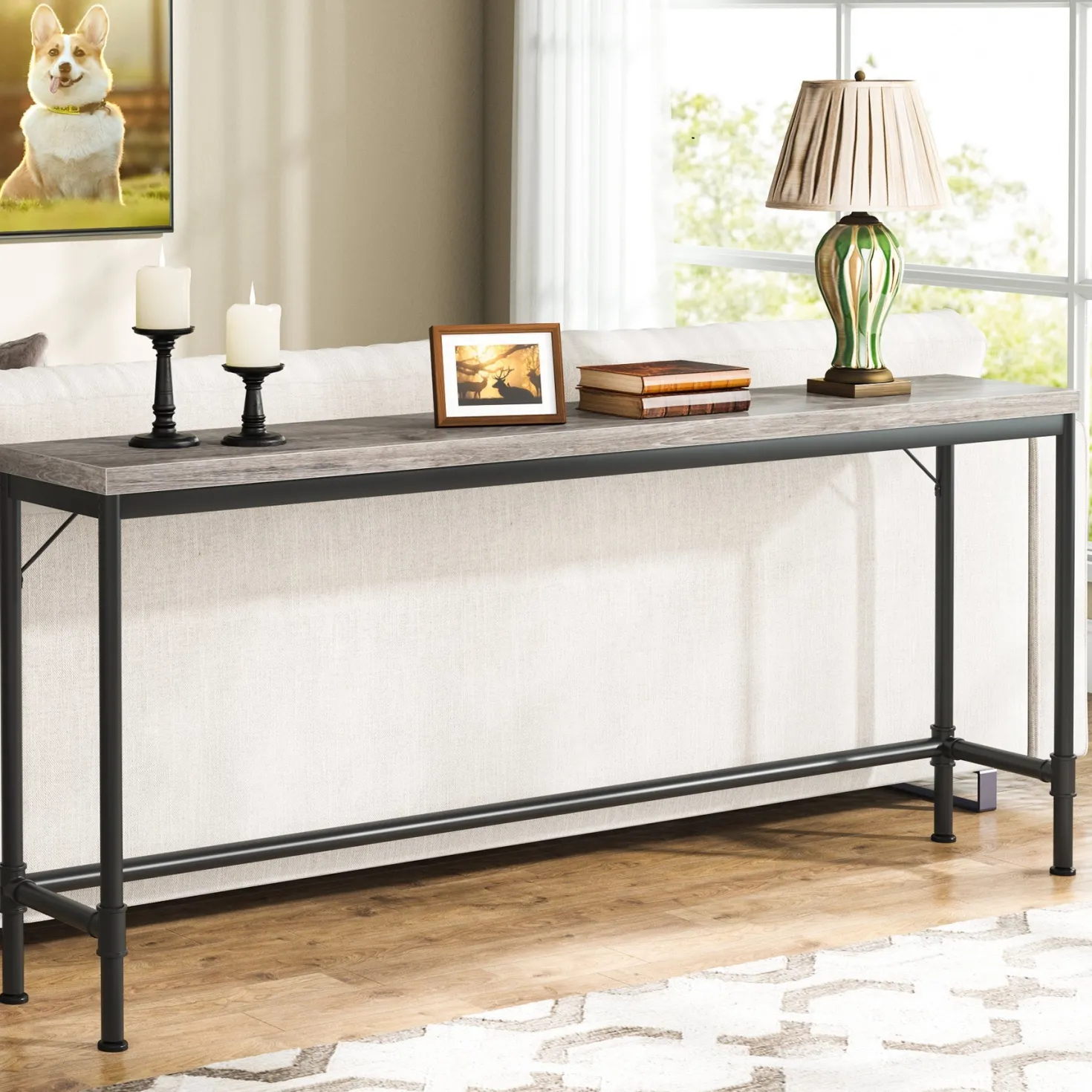 Narrow Console Table, 70.9" Extra Long Sofa Table Industrial Hallway Table