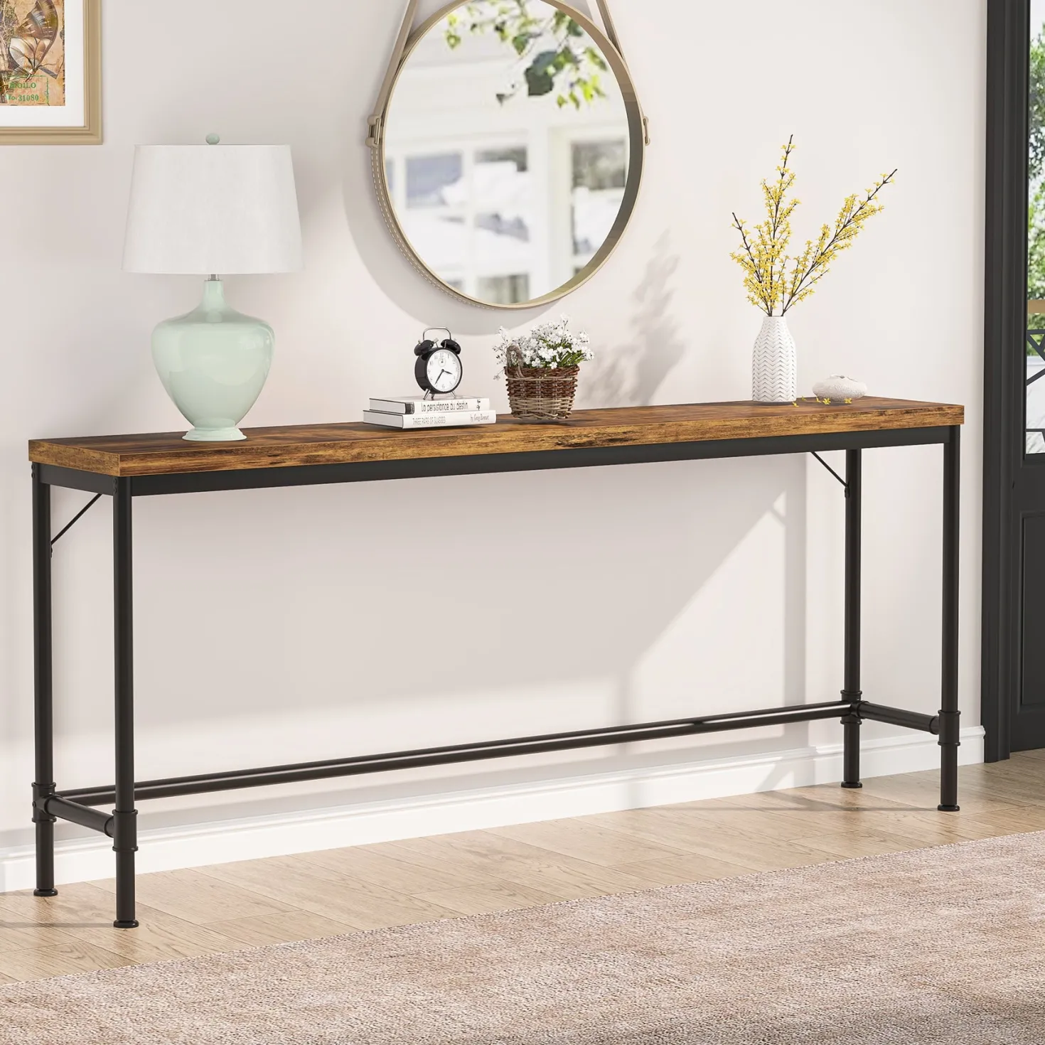 Narrow Console Table, 70.9" Extra Long Sofa Table Industrial Hallway Table