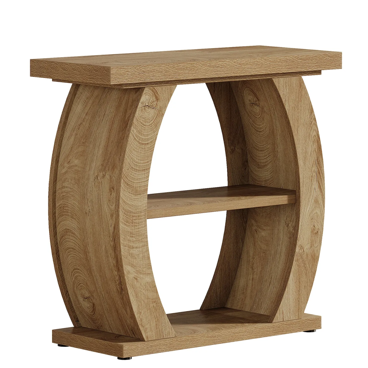 Narrow End Table, 2-Tier Farmhouse Side Table with Curved Frame