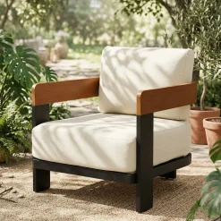 Outdoor Lounge Chair, Patio Armchair Club Chair With Cushions & Aluminum Frame