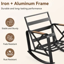 Outdoor Rocking Chair, Patio Seating Waterproof Rocker with Thick Cushion