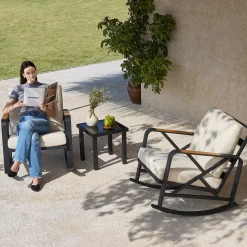 Outdoor Rocking Chair, Patio Seating Waterproof Rocker with Thick Cushion