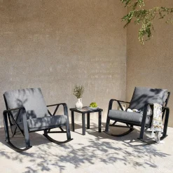 Outdoor Square End Table, Patio Side Table with Water-Resistant Glass Top
