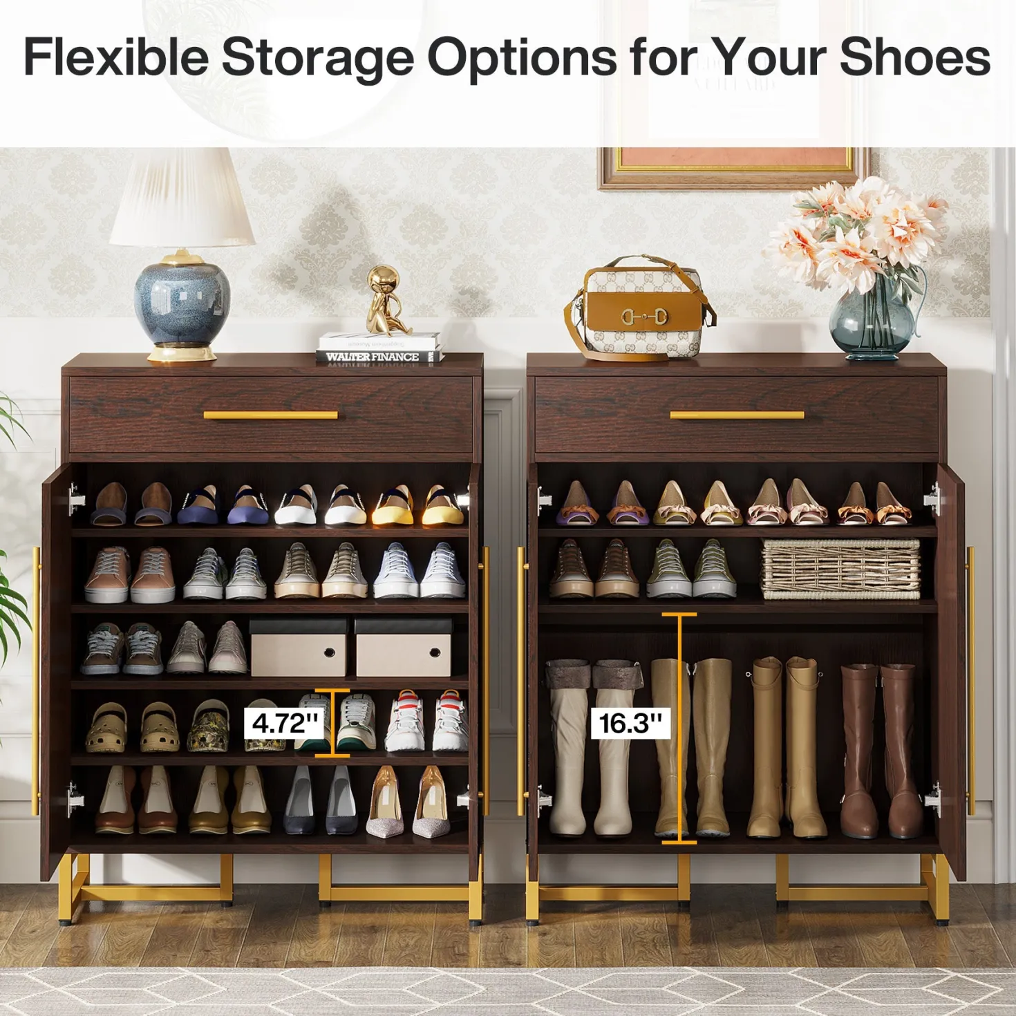 20-Pair Shoe Cabinet Organizer with Drawer & Adjustable Shelves