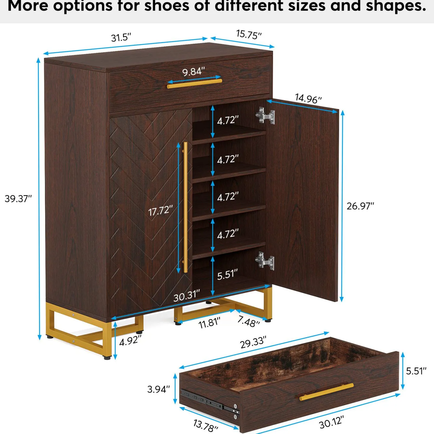 20-Pair Shoe Cabinet Organizer with Drawer & Adjustable Shelves